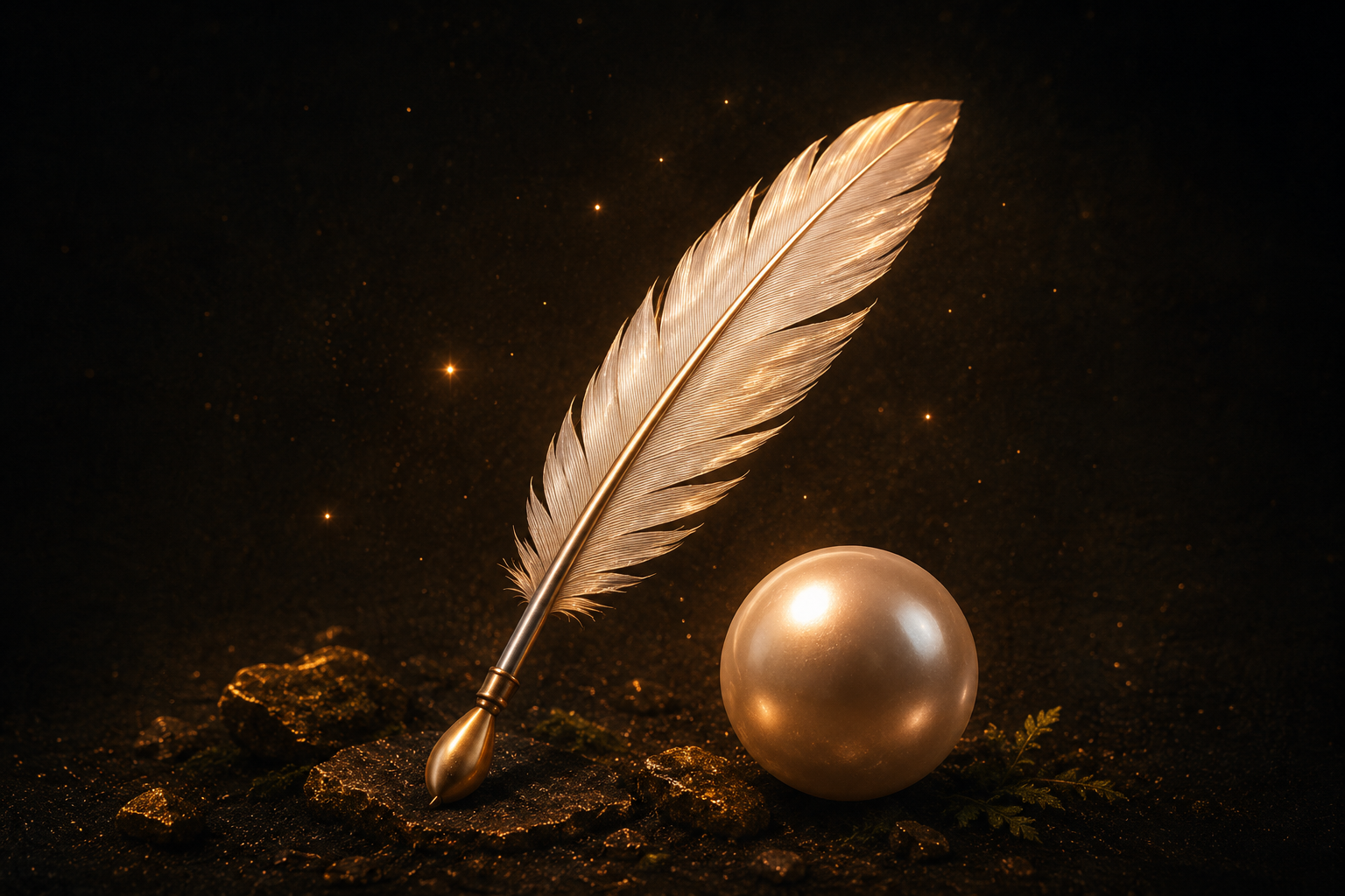 Feather and pearl charm details