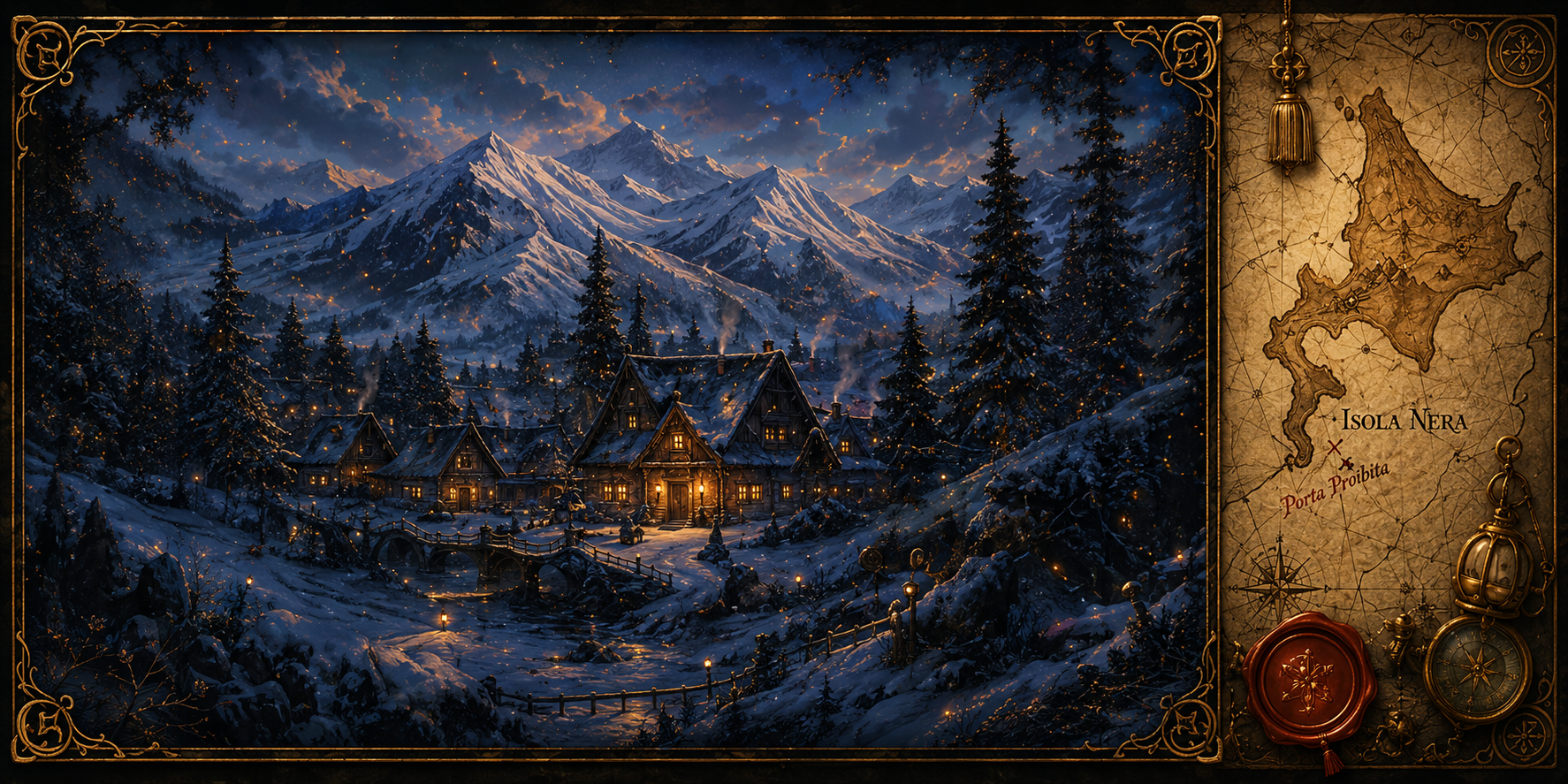 Hidden island map and winter village